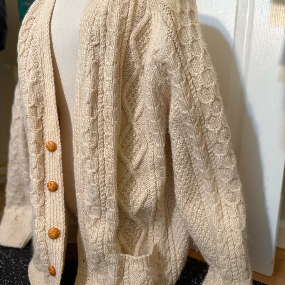 Vintage John Molloy Wool Chunky Cream Cable Knit Cardigan with Oversized Fit - Picture 5 of 12